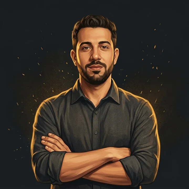 Illustration von Musa Abed El Rahim mit verschränkten Armen
